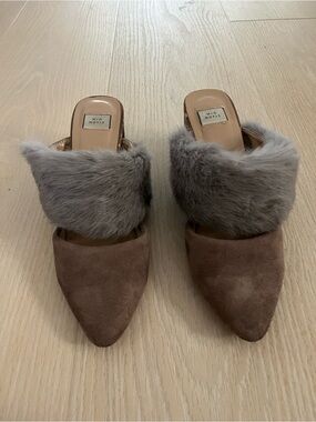 Japanese Mules w/ Gray Rabbit Fur Collar